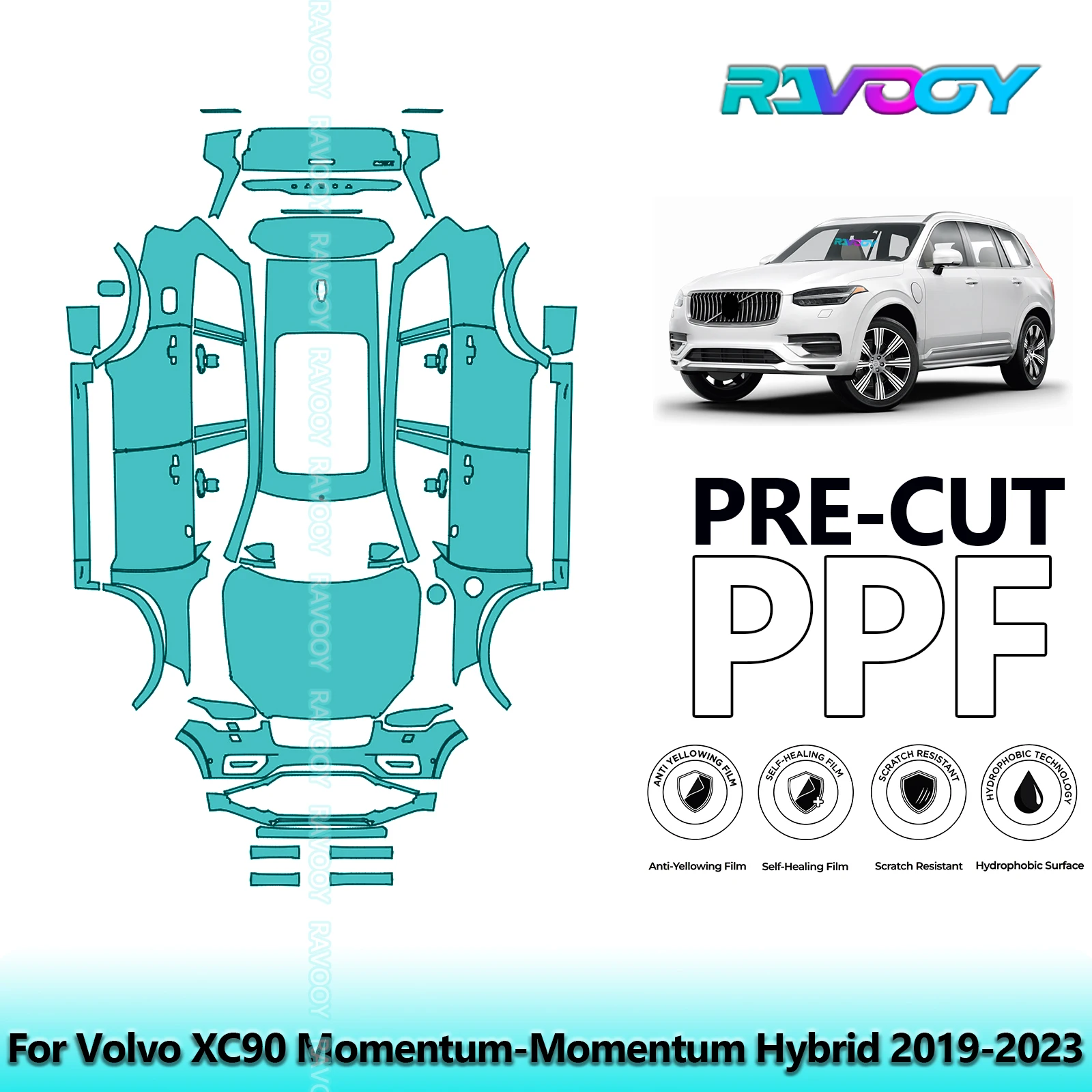 

Precut Paint Protection Film Full Vehicle Anti-scratch Exterior TPU PPF For Volvo XC90 Momentum-Momentum Hybrid 2019-2023