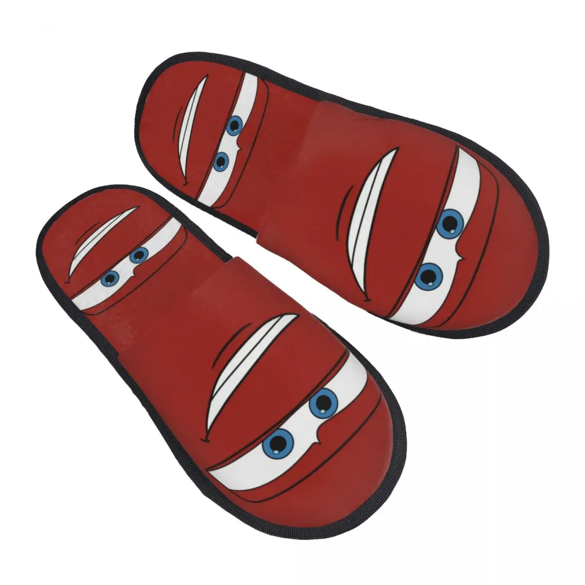 Custom Print Women Lightning McQueen Car Face House Slippers Soft Warm Memory Foam Fluffy Slipper Indoor Outdoor Shoes