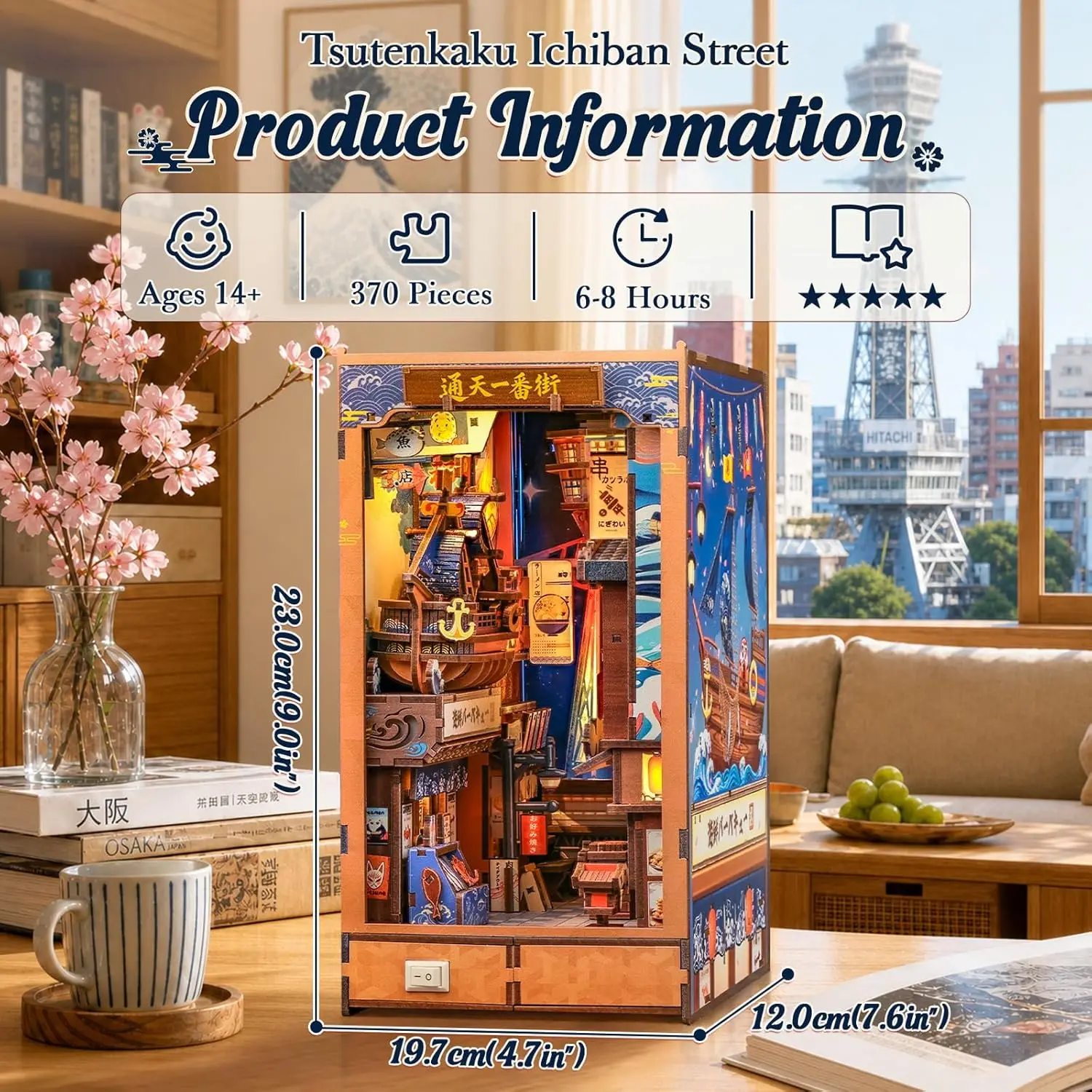 Book Nook Kit - Dollhouse Booknook DIY Miniature House for Adults | Japanese Retro Night Street Diorama, Fold-Out 3D Wooden Puzz