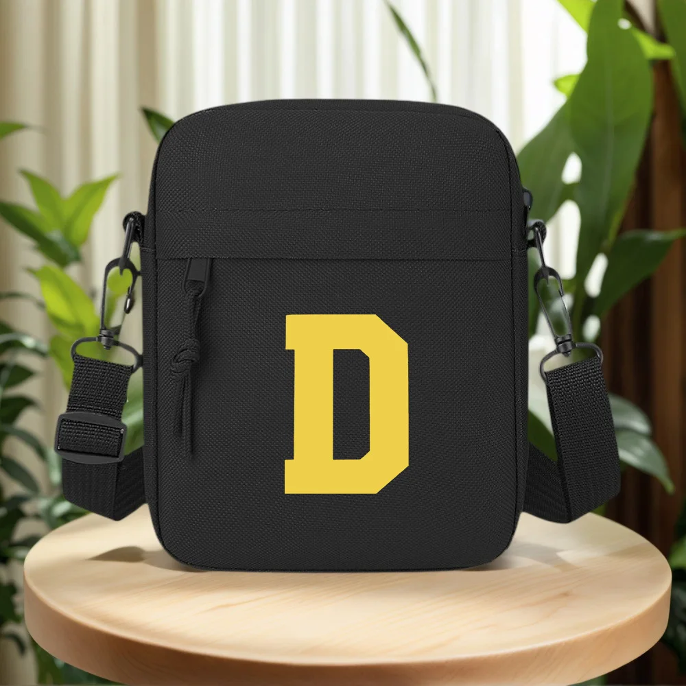 Letter D geometric shape yellow block Men Crossbody Bag Single Shoulder Women Cartoon Anime Film Printing Design Unisex