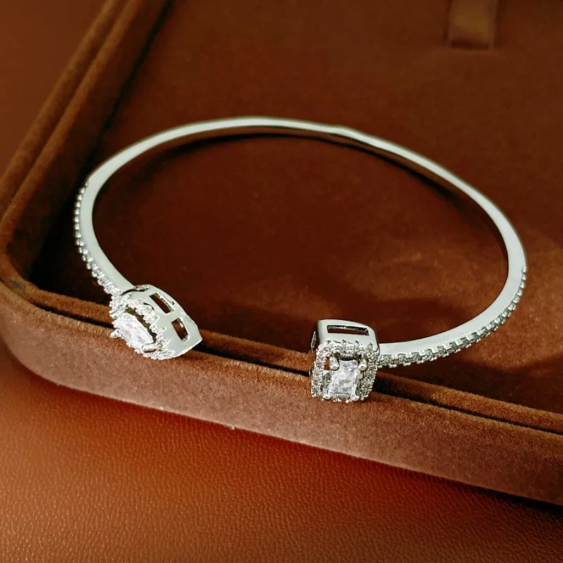 AAA Cubic Zirconia Adjustable Open Bangle Unisex Luxury Geometric INS Wedding Party Jewelry