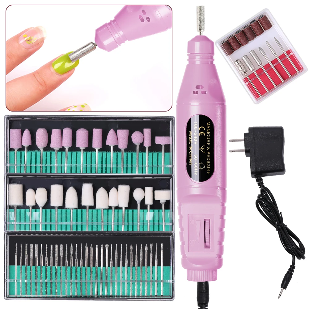 LINMANDA 6 en 1 Kit de taladros eléctricos para uñas quitar pulidor manicura lima de uñas portátil equipo de taladro de uñas pluma herramientas máquina