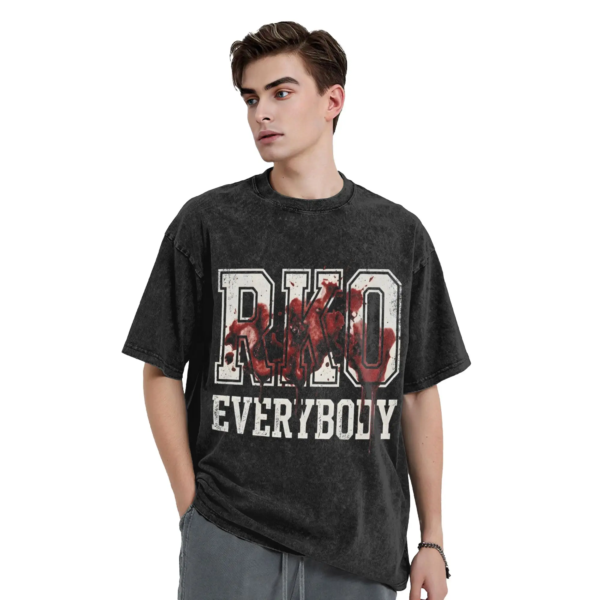 Priting Blood RKO Everybody  Vintage Washed T-Shirt For Men Women Cotton Short Sleeve Wrestling O-neck Summer Tops