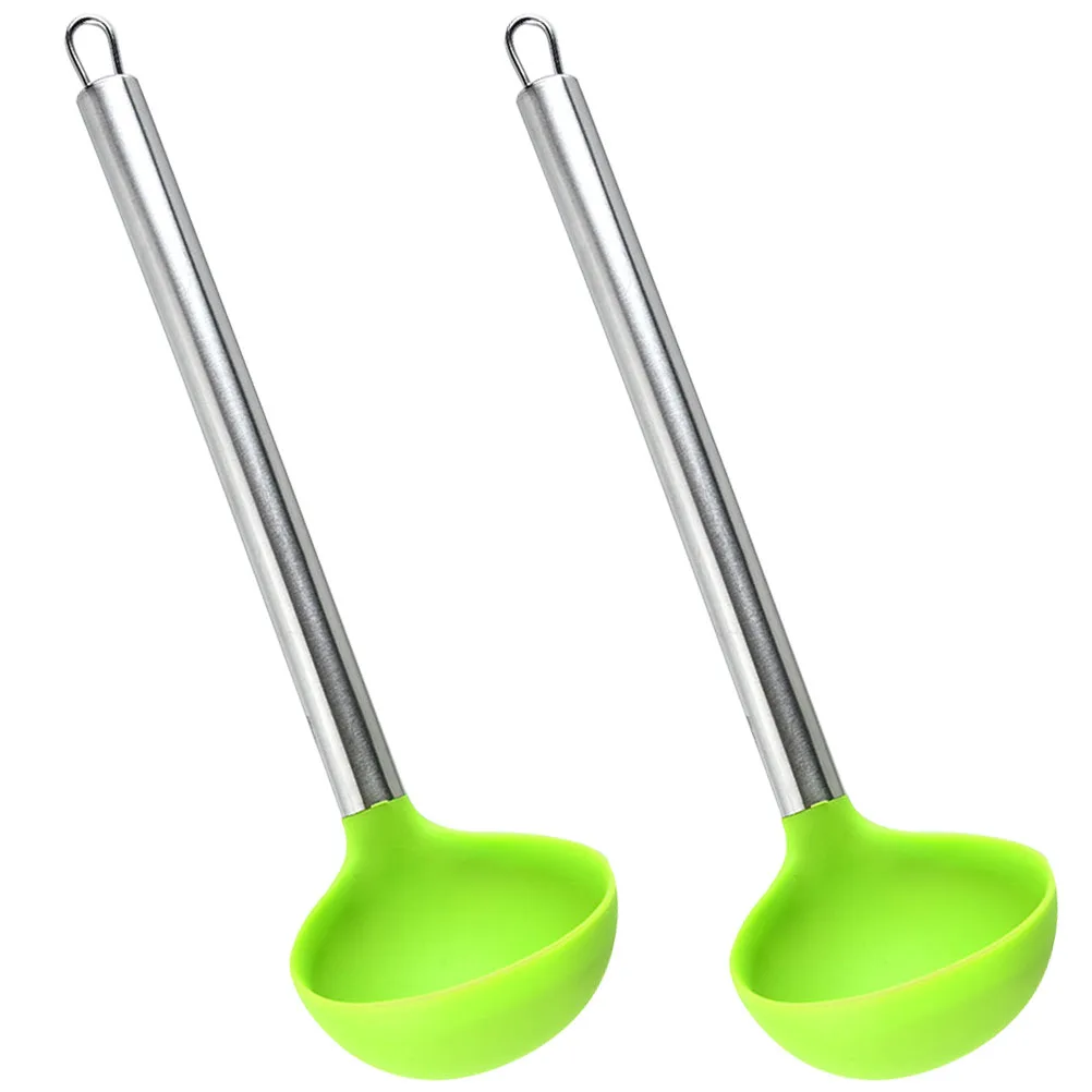

2Pcs Silicone Household Soup Ladles Long Handle Soup Spoons Kitchen Gadgets Heat Resistant Reusable Cooking Ladles