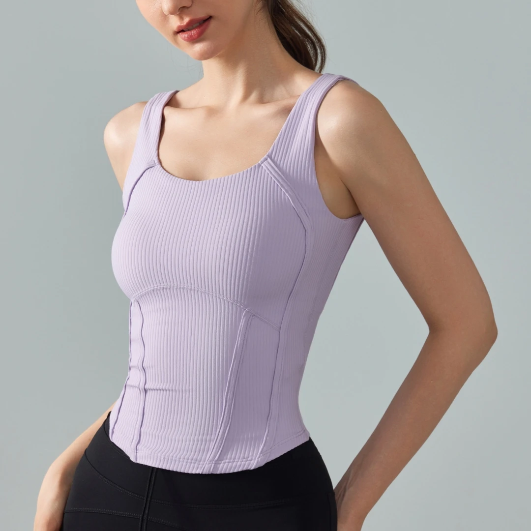 New Hot Selling Yoga Clothes Sports Top Waist Suture Versatile Vest with Chest Pad Stereoscopic Fishbone Fitness Vest for Women