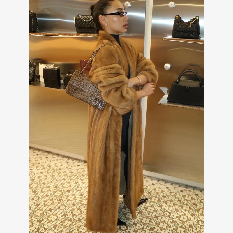 Luxury Faux Fur Maxi Coat Chic Open Front Stand‑collar Long Sleeve Oversized Outerwear Winter Women Autumn Warm Fashion 2026 New