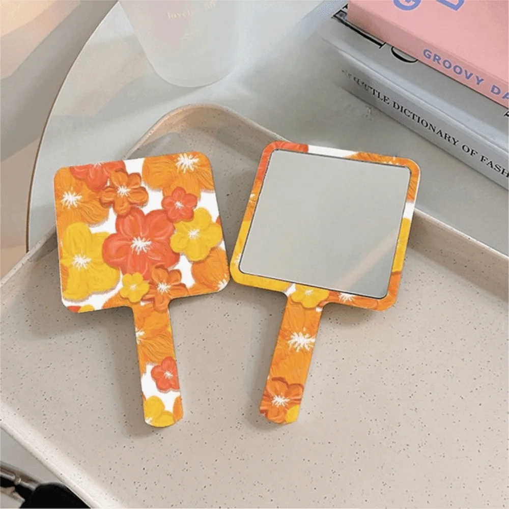 Adorable Hand-Held Make-Up Mirror Flower Square Cosmetic Mirror Creative Ins Style Square Mirrors Girls