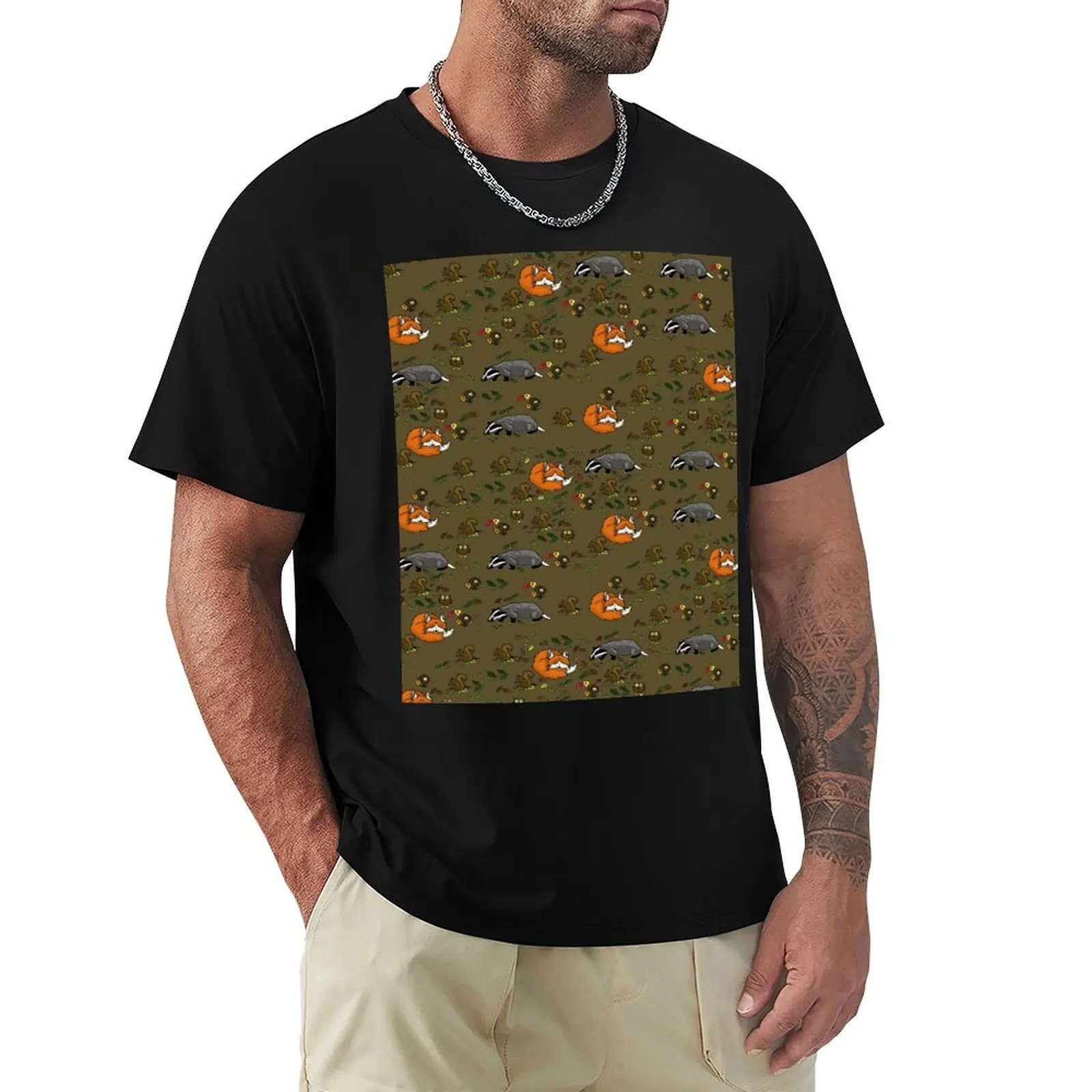

A Very Lovely Autumn Fox And Badgers T-Shirt vintage t shirts summer tops boys animal print funny t shirts for men