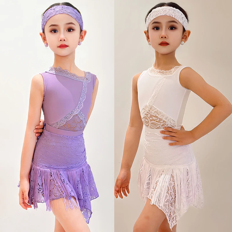 

Children'S Ballroom Dance Dresses Sleeveless Latin Dance Fringed Dress Kids Salsa Chacha Latin Dance Party Costume SL12764