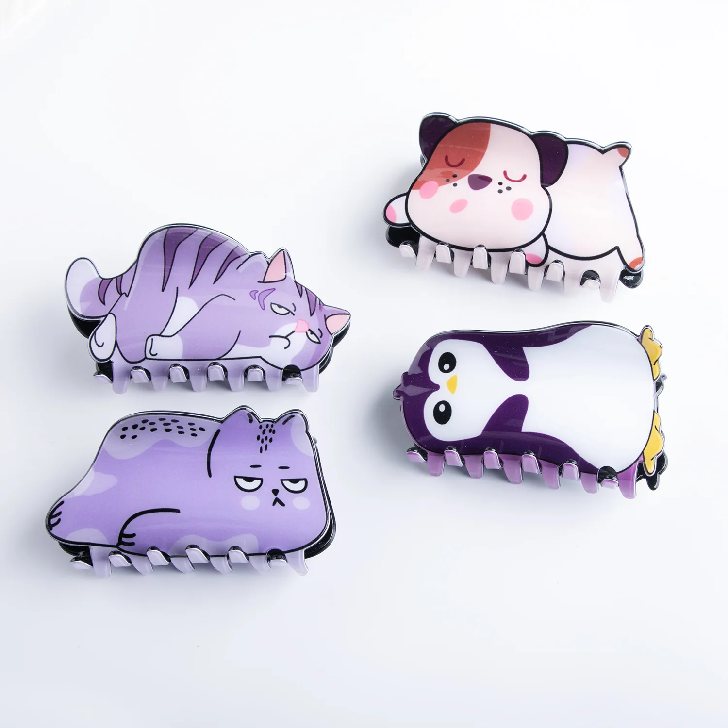 Cute Unique Purple Penguin Dog Cat Resin Hair Claw for Women Girl Trendy Hair Clip HUANZHI NEW 2024 Funny Animal Headwear