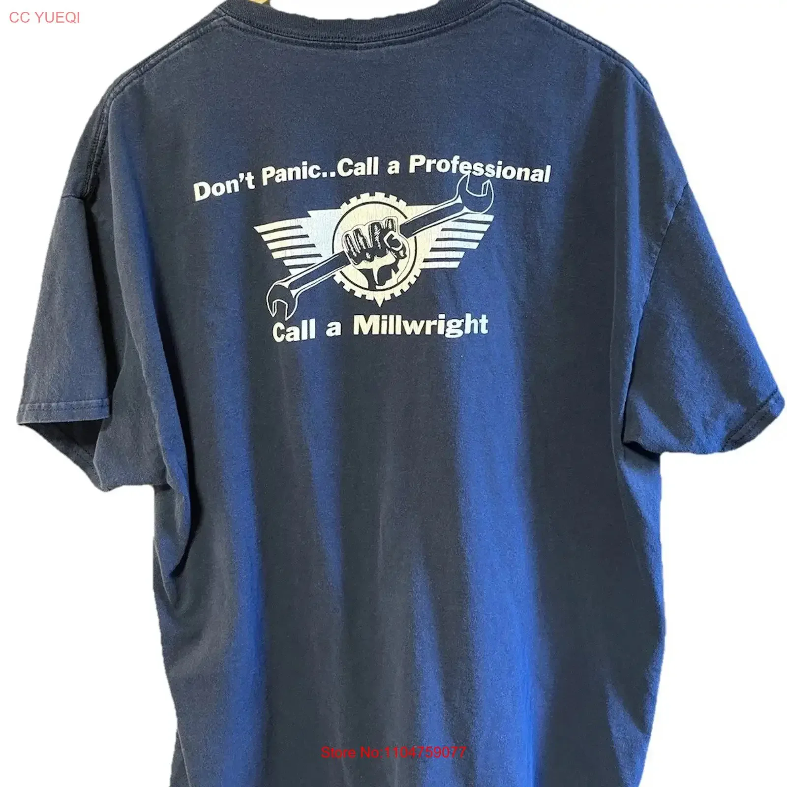 Vintage 90s Y2K Men s XL Blue Lumber Work T Shirt Millwright Don Panic VTG vintage Washed graphic Stretched Versatile Casual