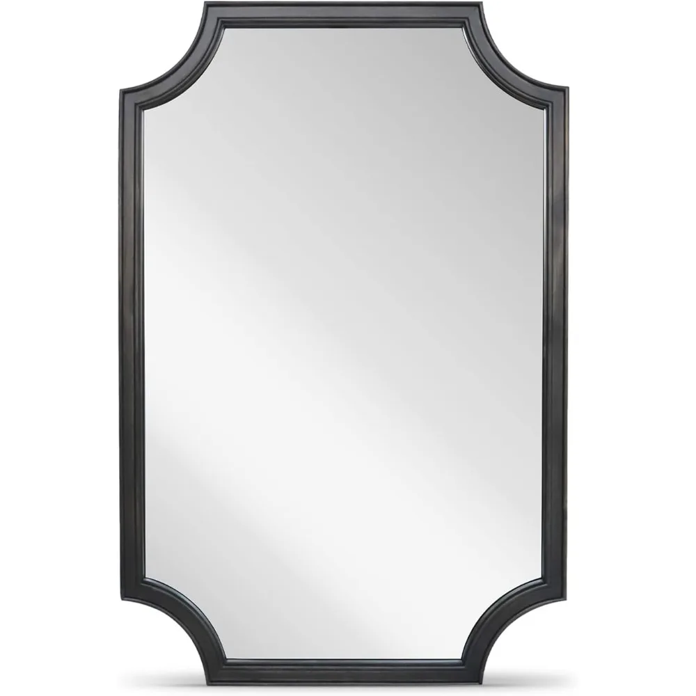 Espelho de parede retangular de arco de cantos recortados completos com moldura de madeira para entrada, sala de estar, quarto - grande 24x36 decoração de casa