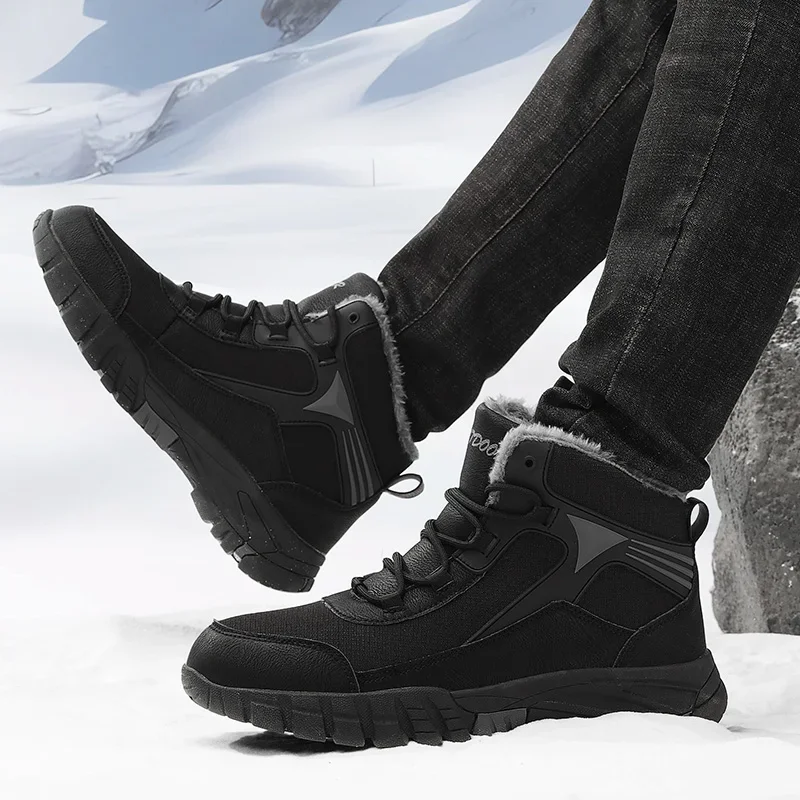 Winter Men's Boots Warm Plush Men's Snow Boots High Quality Winter Non-Slip Sneakers Outdoor Men's Hiking Ankle Boots Work Shoes