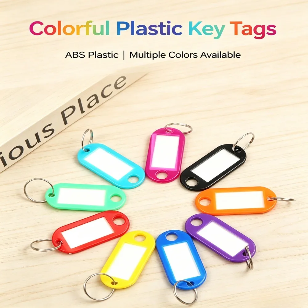 50 Stück Plastik-Schlüsselanhänger mit Etikettenfenster, DIY-Schlüsselanhänger-Set, Gepäckanhänger zur Nummernkennzeichnung für Hotel- und Kofferschlüssel, Farben – Detail 8