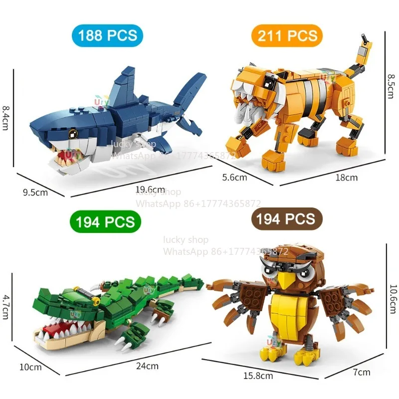Wildlife Simulation Decor Figurine, Shark Owl Tiger Crocodile Hand-assembled Model, Home Room Desktop Art Decoration - view 3