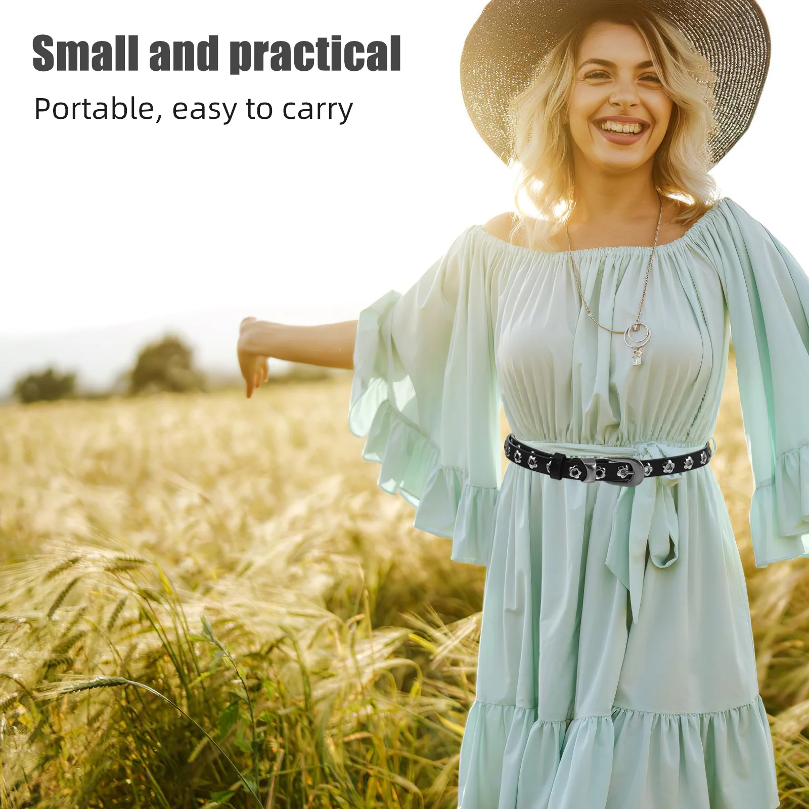 

Black Skinny Waist Belt Women Adjustable 44.8 Inch Thin Narrow Retro Floral Design Dress Jeans Pants Vintage Style Ladies