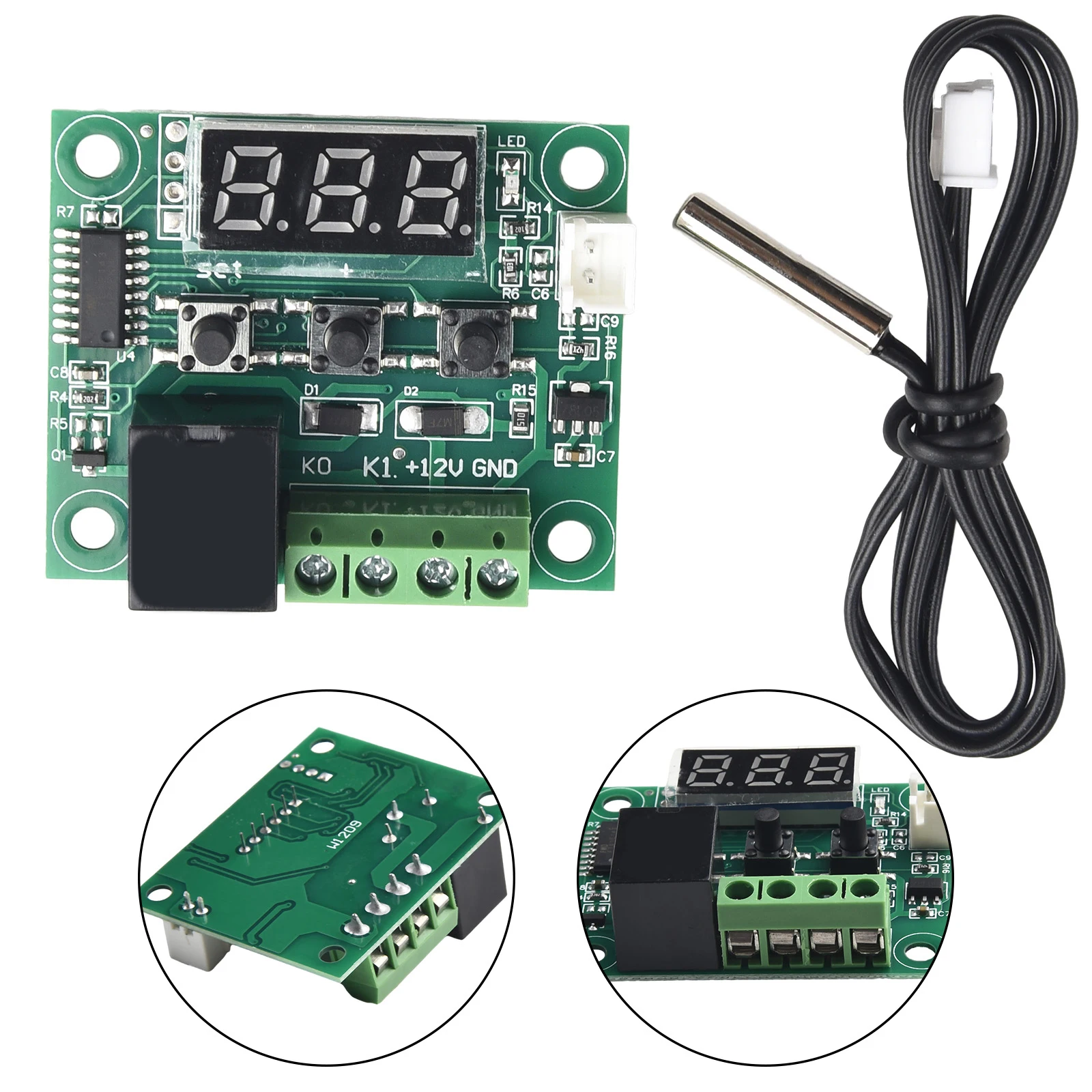 Digital Thermostat Temperature Waterproof Sensor -50 To 110° 20A Relay 48.5 X 40mm Attract Current ≤ 65mA DC 12V