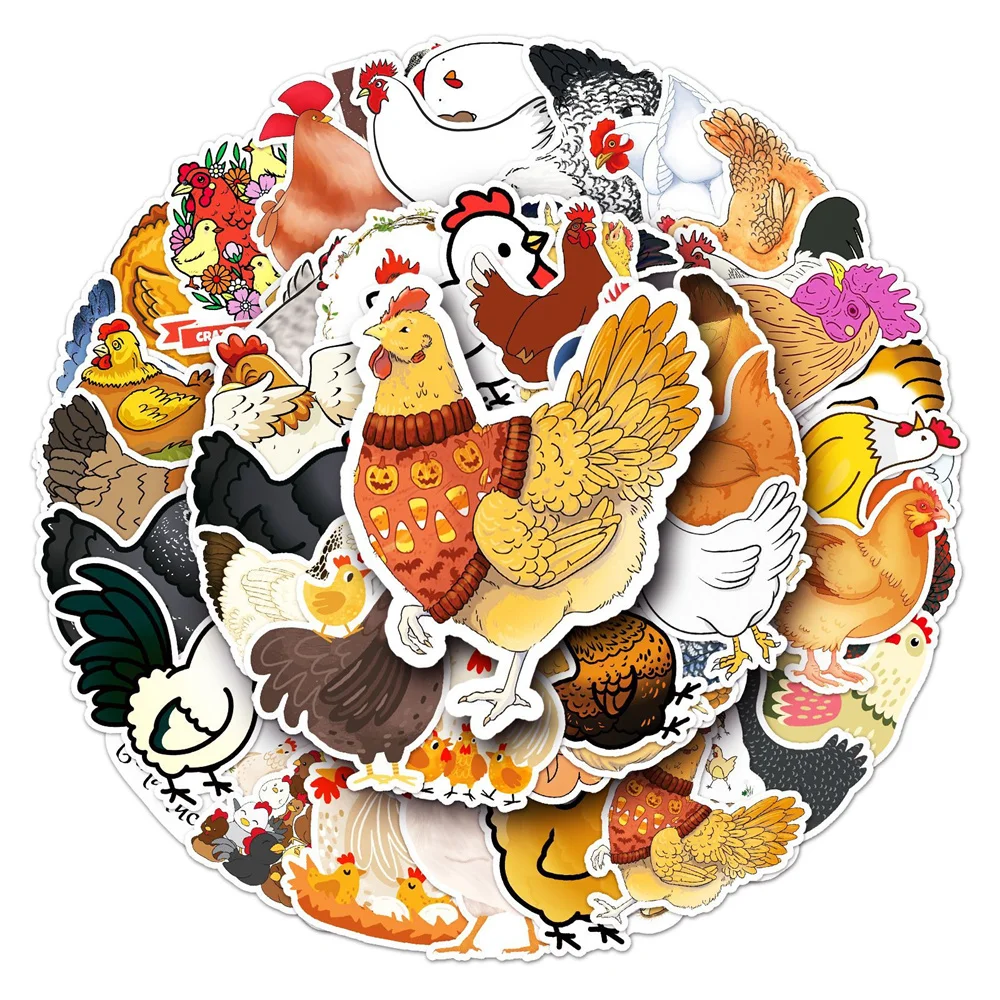 50pcs Cute Chicken Hen Stickers Phone Suitcase Laptop Ipad Cartoon Sticker DIY Journaling Materials Journal Accessories