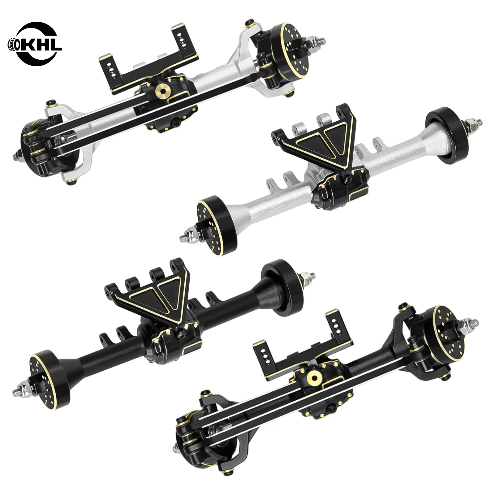 OKHL Ascent-32 Front Rear Axle Assembly Aluminum Housing Steel Gears CVD Shafts Brass Diff Cover Servo Mount Redcat 1/32 Crawler