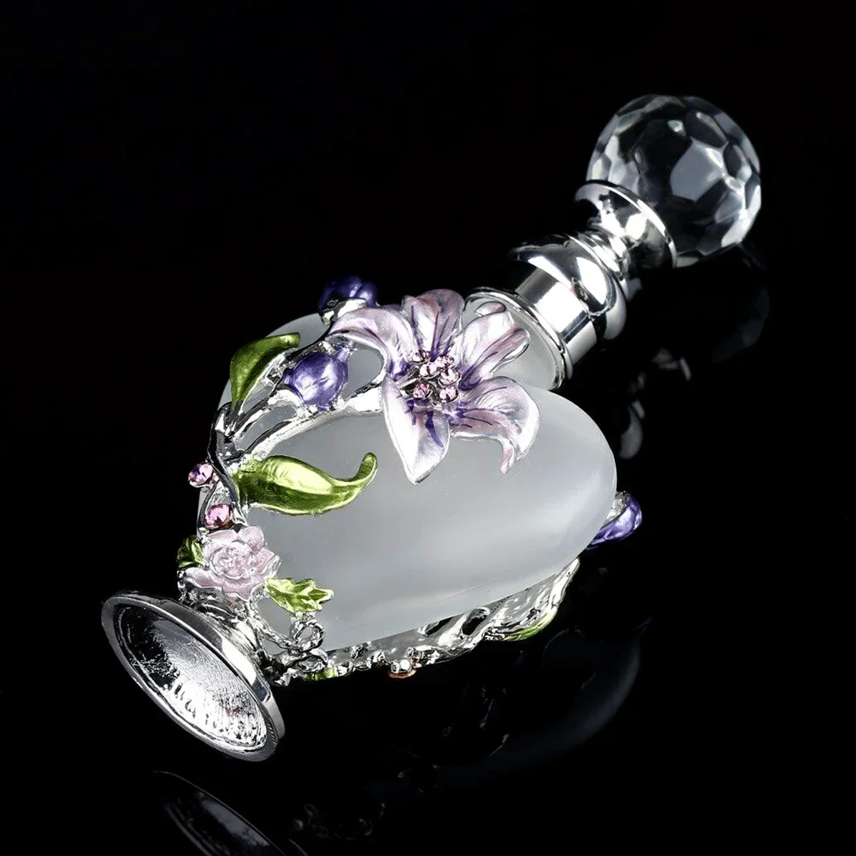 1pc 10ml Vintage Decor Glass Bottle Flower Manual Painting Orchid Heart Shape Frosted Crystal Diamond Cap Gift Perfume Tube