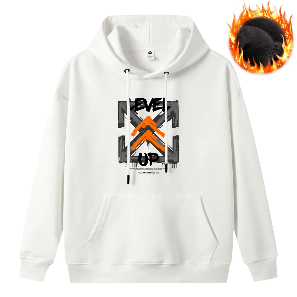 Level Up Kreatywne bluzy z nadrukiem Oversize Casualowa bluza Jesień Zima Moda Odzież męska Duża kieszeń Pullover Grube topy