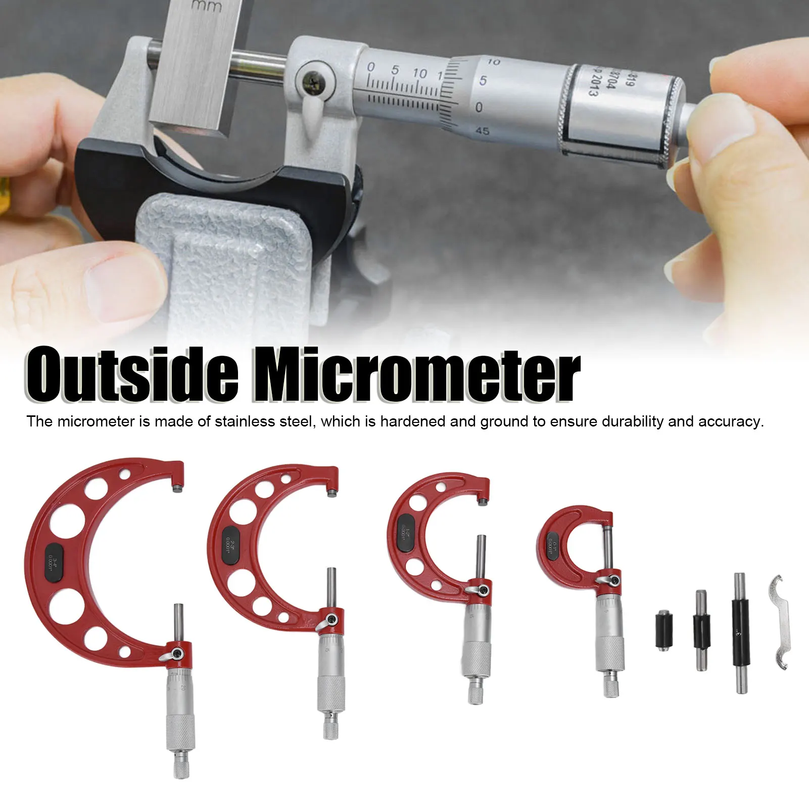 

Внешний микрометр 0,0001 дюйма Инструмент для машиниста внешней точности для измерения диаметра 0‐4 дюйма Инструмент для машиниста внешней точности