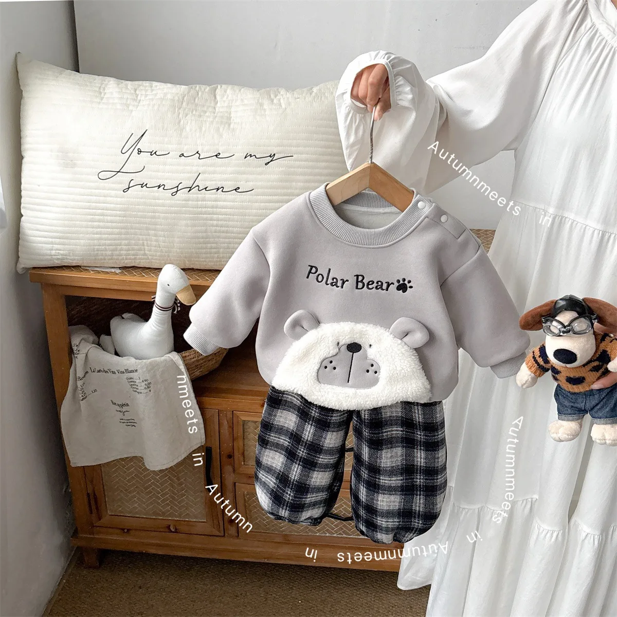 

Infant Baby Girls 2piece Set Winter 2025 Letter Printed Toddler Kid Girls Sweatshirt+ Casualplaid Thick Warm Newborn Girls Pant