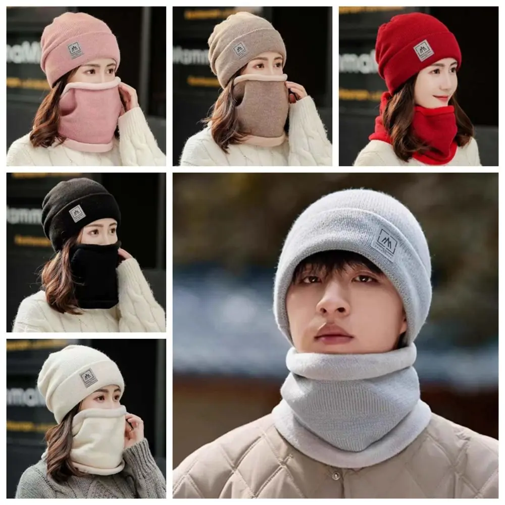 Personalidade elástica boné e cachecol terno cor sólida na moda cachecol compacto cúpula all-match gorro outono