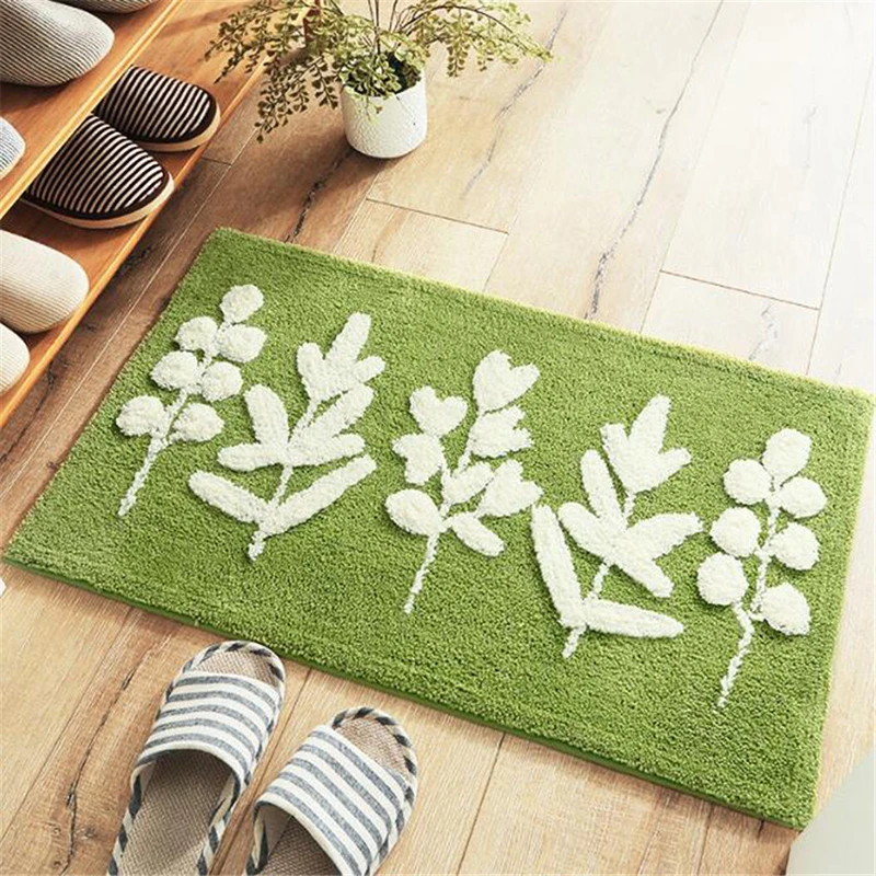 1PC Flocking Home Door Mat Feet Pads Green Plant Bathroom Bath Mats Toilet Bathtub Floor Pad Rug Absorbent Anti-Slip Carpets