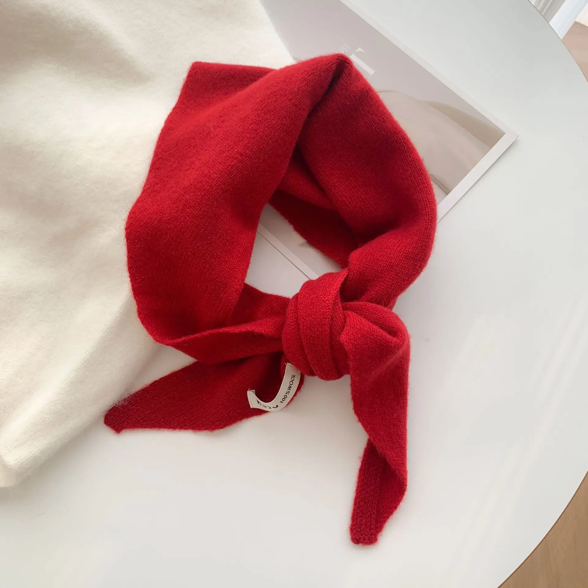 100% Wool Women's Knitted Triangle Scarf Shawl Warmth for Autumn and Winter Multifunctional All - Match Small Scarf for Ladies