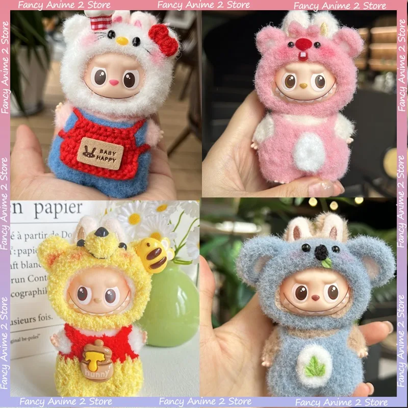 

Kawaii Hello Kitty, закрывающая голову, одежда, наряды для Mini 4,0, куклы Labubu, мультяшный плюшевый костюм куклы, аксессуары для кукол ручной работы