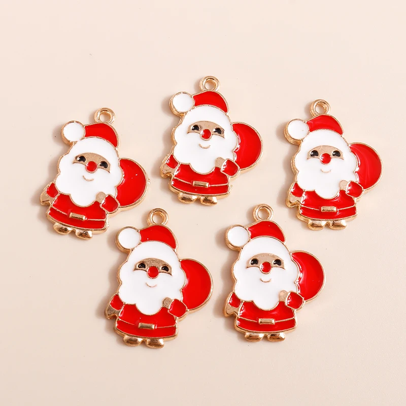10 Stück Mix Emaille Weihnachtsanhänger für Schmuckherstellung Weihnachtsmann Baum Hirsch Hut Charms Anhänger für DIY Halsketten Ohrringe Geschenke – Detail 3