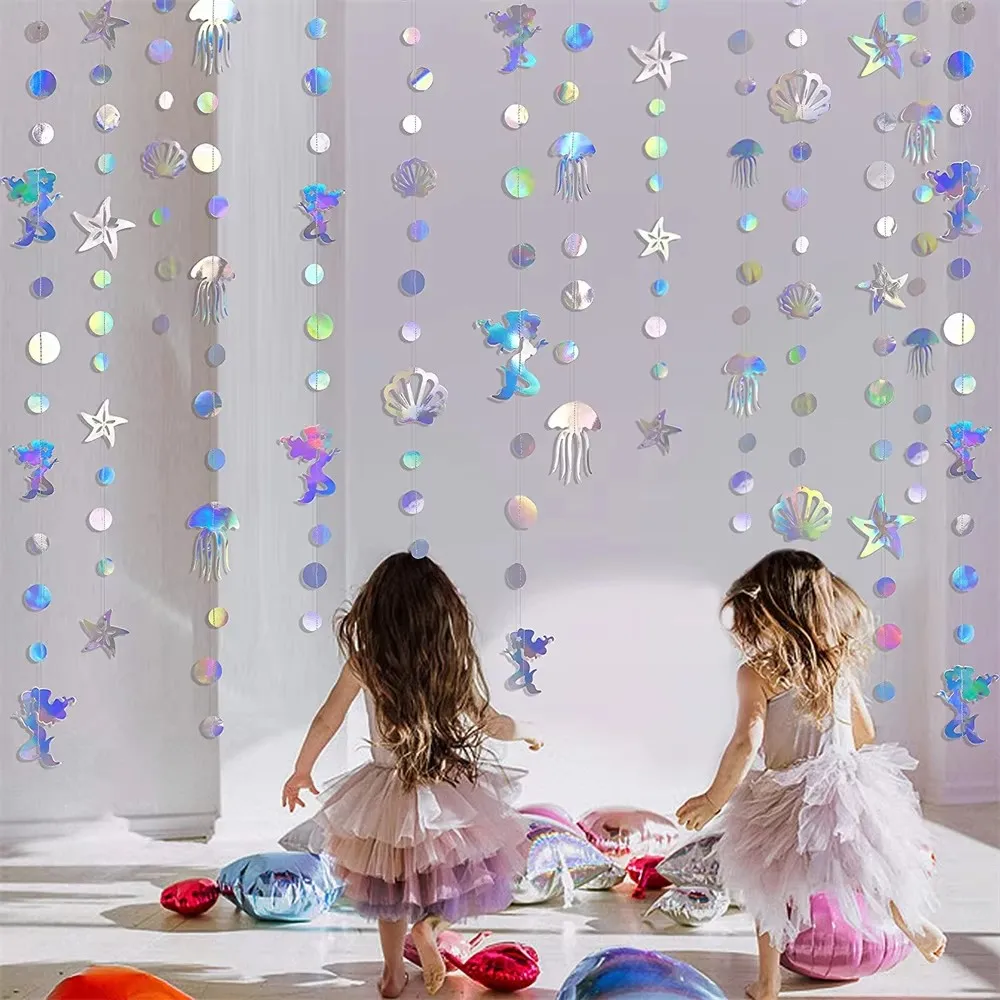 Under The Sea Party Decorations Starfish Jellyfish Hanging Streamer Beach Banner Bubble Garlands Ocean Mermaid Birthday Supplies