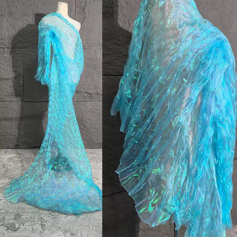 1yard Gradient iridescent organza pleated water light yarn fabric background decoration dress designer fabric for clothing view 4
