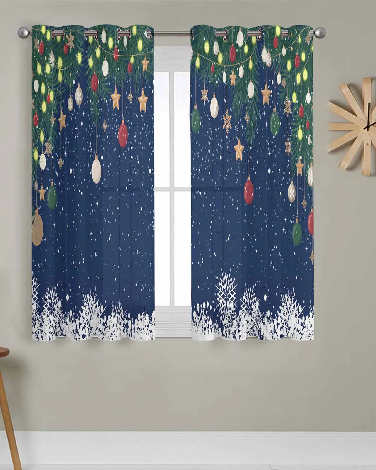 

Tulle Window Curtains Modern Style Christmas Ball for Living Room Bedroom Transparent Chiffon Sheer Voile Window Curtain