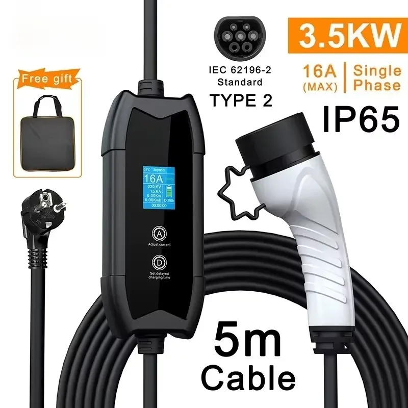 Huarui Portable On-Board Electric Vehicle Charger New Energy Charging Station 7KW IP65 Protection High Flame Retardant Nylon