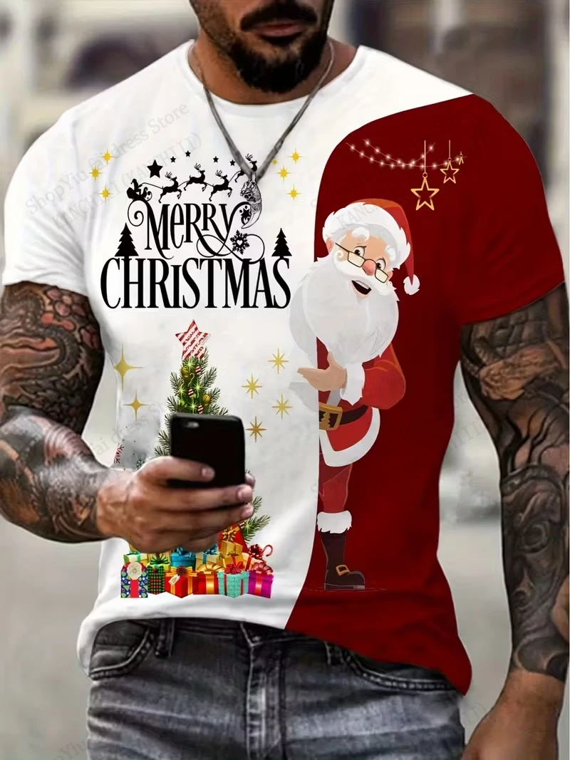 Santa Claus Christmas Hat 3D Print T-shirt Men Women Fashion Casual Oversize Short Sleeve Tshirt Snowflake Tops Tees Xmas Tree