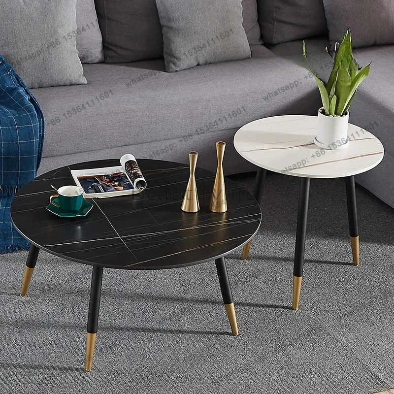 

yj9 Nordic light luxury round household rock slab coffee table balcony table living room sofa side table