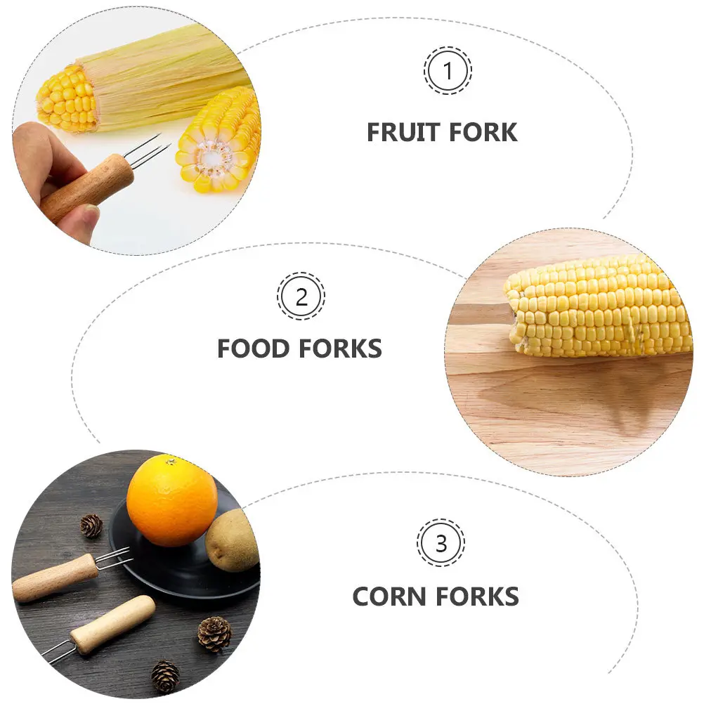 8Pcs Stainless Steel Triple-Prong Corn Forks Bbq Grill Tools for Hot Corn Steak Fruit Vegetable Skewering Portable Eco-Friendly
