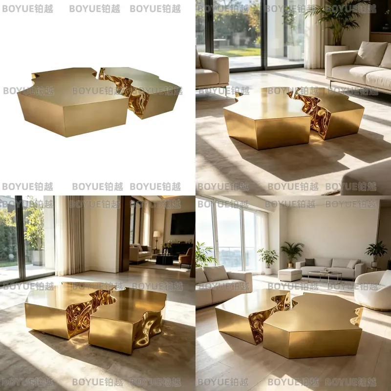 Italian Light Luxury Stainless Steel Irregular Coffee Table Modern Creative Movable Set for Living Room Villa Home Decor