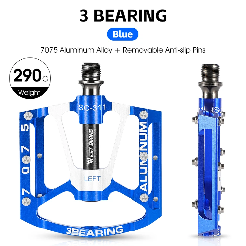 WEST BIKING 3-Lager Fahrradpedale Leichtgewichtige Aluminiumlegierung Rutschfeste Plattform Universelle 9/16" Fahrradpedale für MTB-Fahrräder