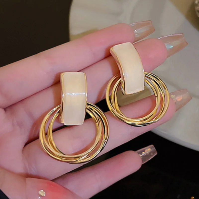 Korean Style Earrings Wholesale Geometric Circle Cat's Eye Stone Earrings Fashion Trendy Temperament Internet Celebrity Women's