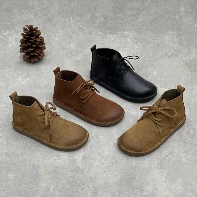 

Женские ботинки ручной работы из натуральной воловьей кожи, на плоской подошве