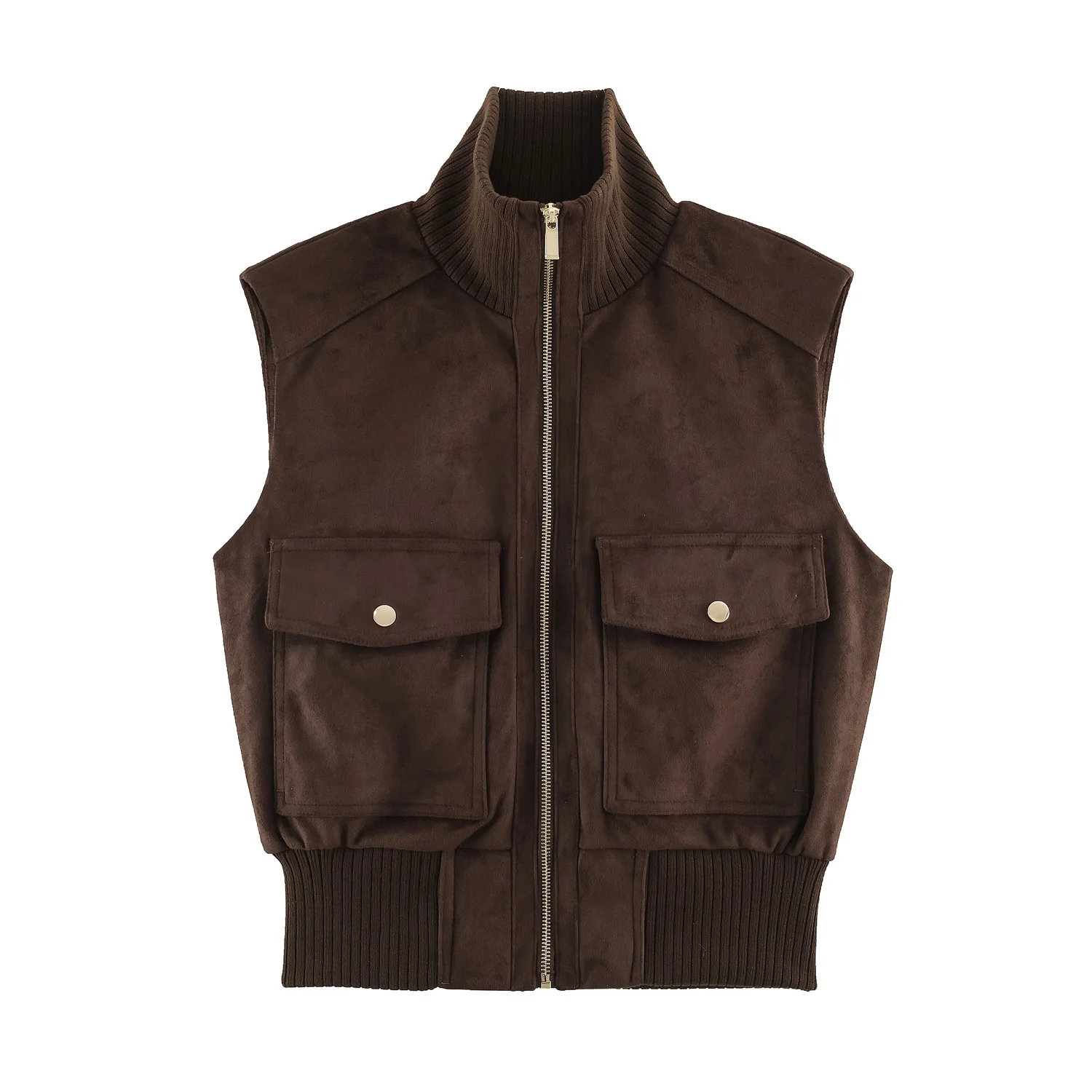 Women's Waistcoats Autumn Fashion Suede Vest Coat Women Stand Collar Sleeveless Vests Casual New Outerwear Brand Zipper Vest Hot