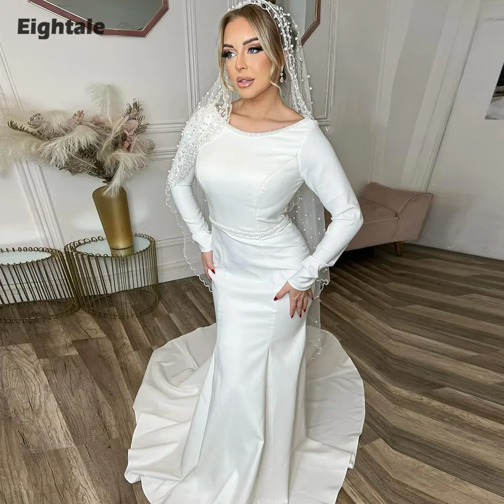 Eightale арабское свадебное платье без бретелек по индивидуальному заказу цвета слоновой кости из атласа со складками плюс размер свадебное платье русалка невесты вечернее платье