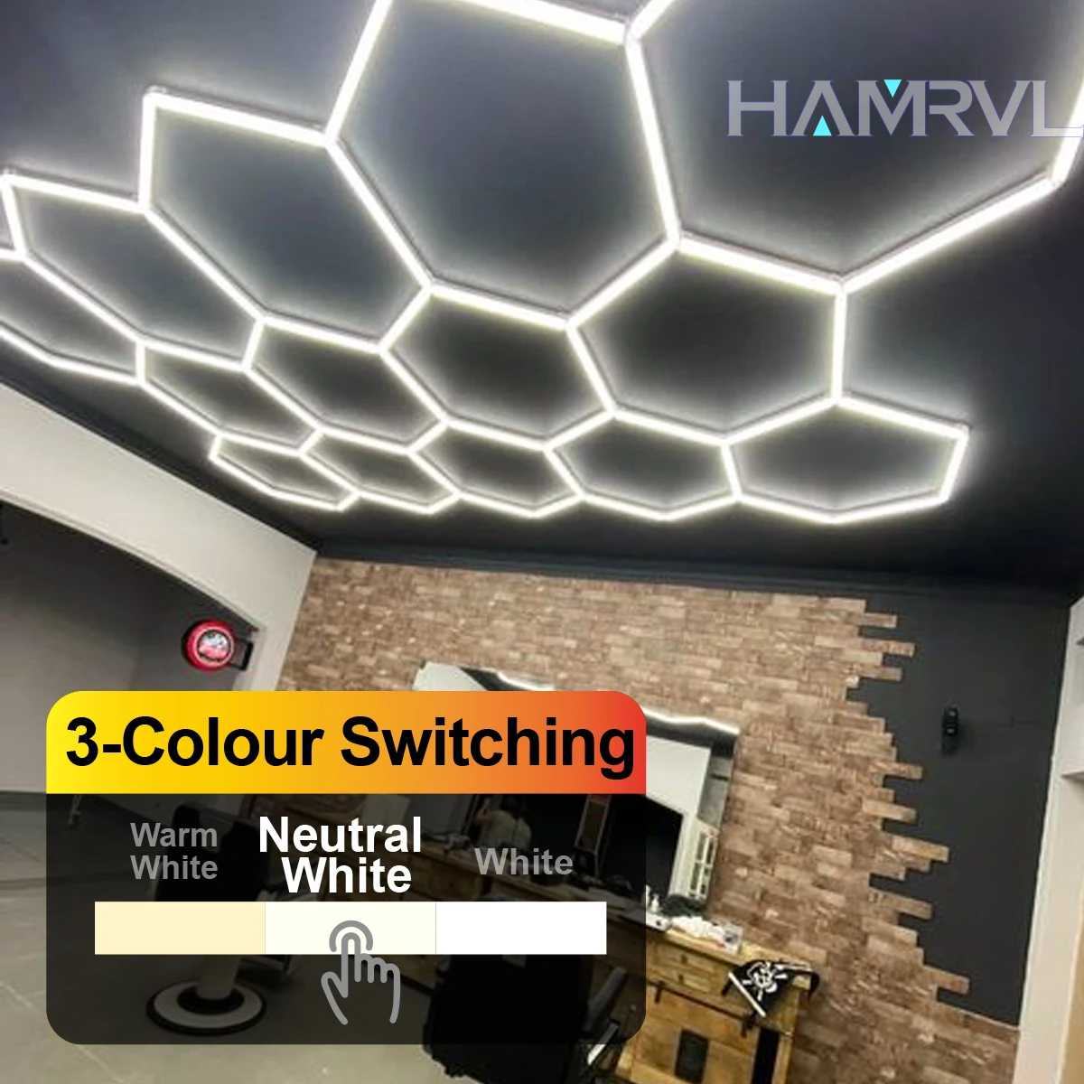 Garage LED Hexagon Light 3000k-6500k Color Switching Barbershop Ceiling Art Lamp Lighting For Workshop Car Detail Gym Customized