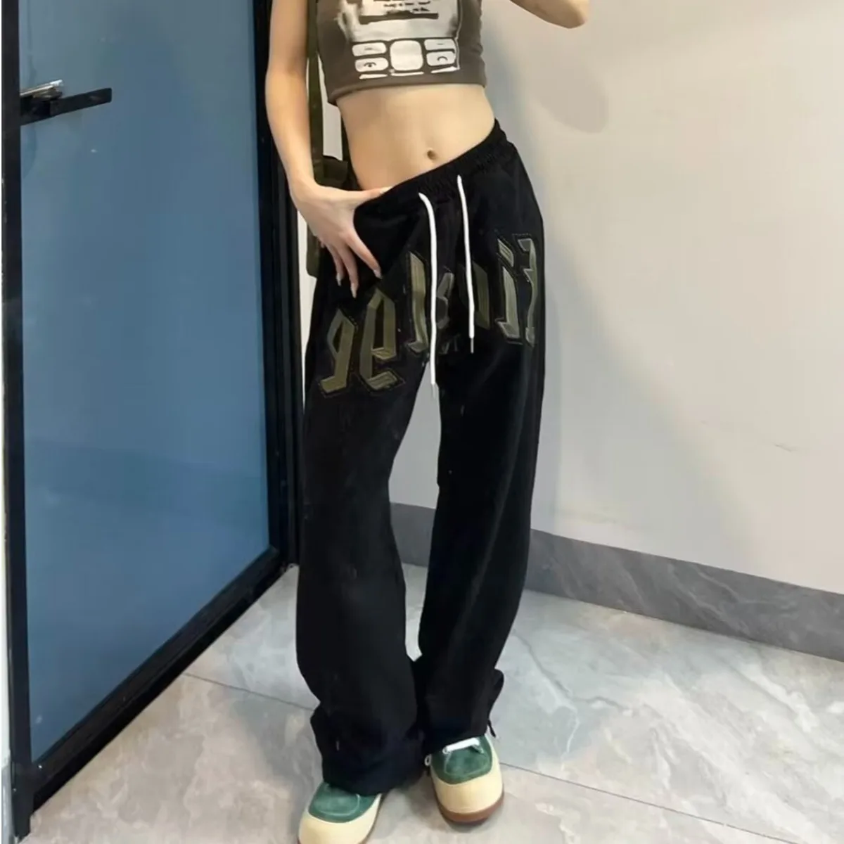 Summer Women Pants Solid Casual Pockets Wide Leg Trousers Fashion Drawstring Sweat Pants Ladies Straight Pants Trend Style
