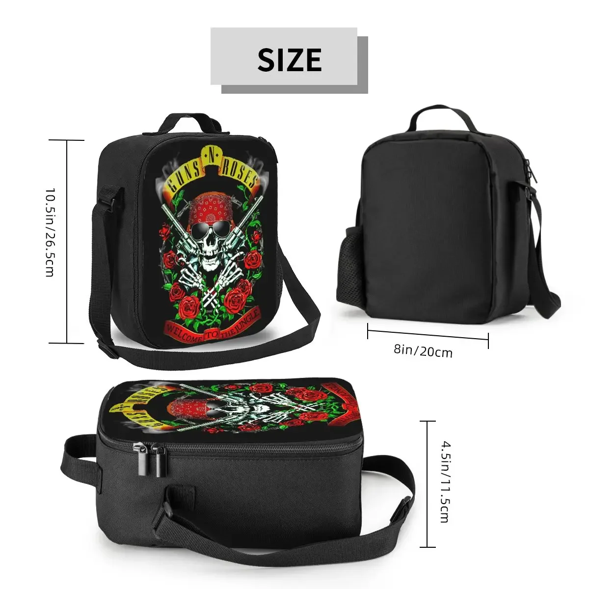 Fiambrera con logotipo de Guns N Roses, bolsa de almuerzo informal Rock, bolsa térmica portátil con cremallera, bolsa enfriadora con estampado