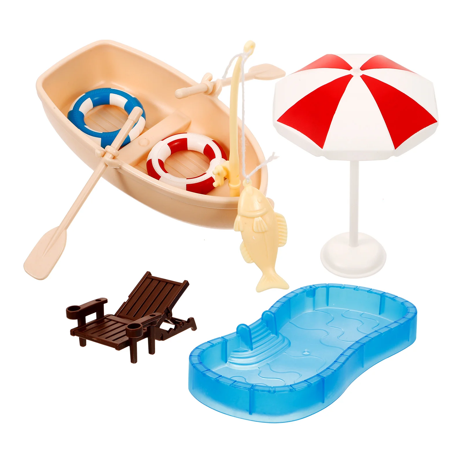 

House Dollhouse Swimming Pool Seaside Furniture Water Mat Plastic Beach Chairs for Adults Miniature Lounge