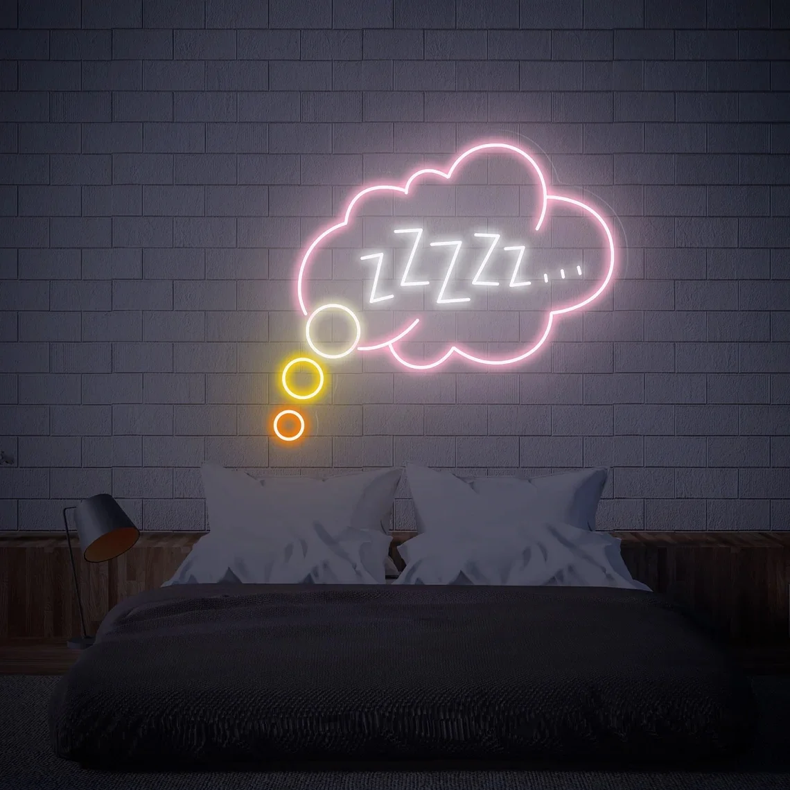 علامة Goodnight Sleeping Zzzz Neon لغرفة الأطفال، لافتة غرفة الألعاب الخفيفة النيون